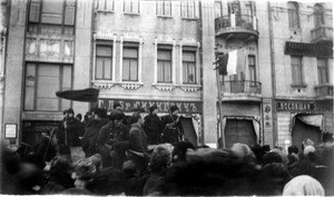 Communist speaker addressing crowd in Vladivostok