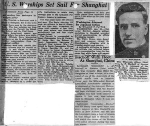 L. P. Bischoff photo album. Article: "US Warships Set Sail for Shanghai"