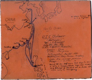 Map showing the route taken by the USS Bulmer, July 1931 to March 1932