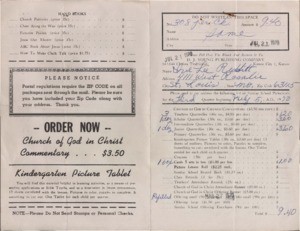 Order Form (Redditt) requesting Sunday School Literature from D.J. Young Publishing Company, 1970 July 21