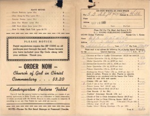 Order Form (Antwine) requesting Sunday School Literature from D.J. Young Publishing Company, 1969 Oct. 15