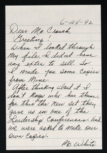 White, letter, 1992, to Crouch