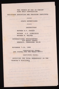 Annual Holy Convocation, COGIC (82nd: 1989), religious education and training institute program