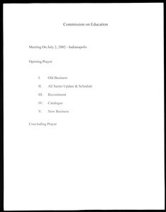 All Saints Bible College, Commission on Education, agenda, 2002