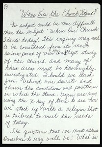 "Where does the church stand?", notes for a sermon