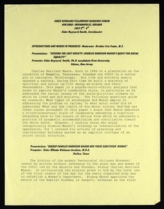 Auxiliaries in Ministry, COGIC Scholars fellowship academic forum, 2009