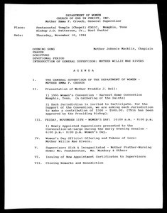 Department of Women, COGIC, 1994, meeting agenda