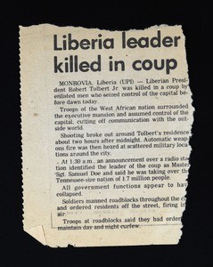 Liberia leader killed in coup, ca.1976