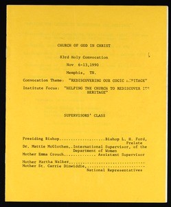 Annual Holy convocation of the Church of God in Christ (83rd: 1990), institute supervisors' class program