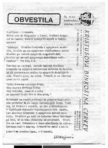 Christ's Pentecostal Church Ljubljana, Bulletin, September – October, 1990