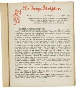 De jonge strijder : Pinkstermaandblad voor jeugdwerk en zondagsschool, vol. 01, nr. 04 (1949 april)