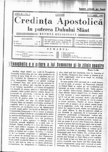 Apostolic Faith - In the Power of Holy Spirit, 1933, vol, 1, no. 1 = Credinţa Apostolică - În puterea Duhului Sfânt, 1933, anul I, nr 1
