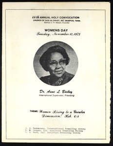 Annual Holy Convocation of the Church of God in Christ (66th: 1973), Women's day program