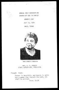 Women's day program, COGIC, Waco, Texas, 1974