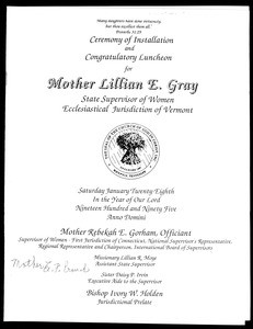 Installation service program, Lillian E. Gray, 1995