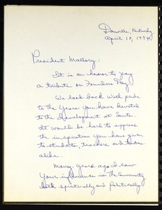Beaver, letter, 1974, to Mallory (Saints College)