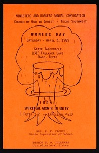 Ministers and workers convocation, Texas southwest, COGIC, Waco, Women's day program, 1982