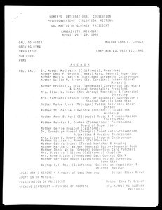 Women's International Convention, COGIC, 1986, agenda, Kansas City, Missouri