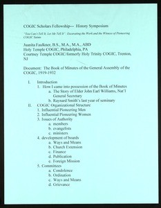 COGIC scholars fellowship history symposium outline