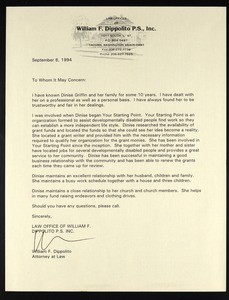 Dippolito, letter, 1994, to "whom it may concern"