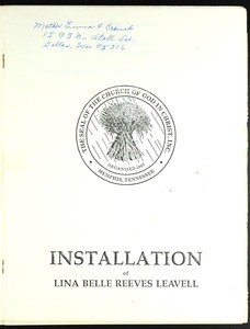 Installation service program, Lina Belle Leavell, 1991