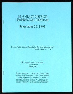 Women's day program, Texas southeast, COGIC, Austin, 1996