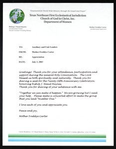 Carter, letter, 2003, to "auxiliary and unit leaders"