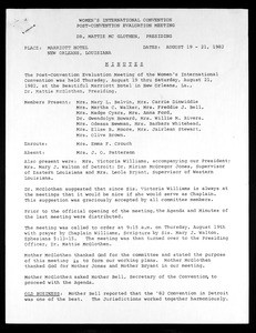 Women's International Convention, COGIC, 1982, post-convention evaluation meeting minutes