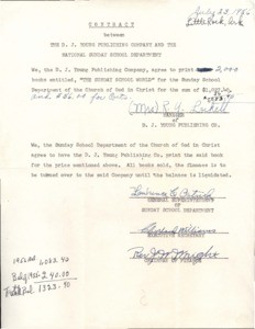 Contract between D. J. Young Publishing Company and Sunday School Department, 1956 July 23