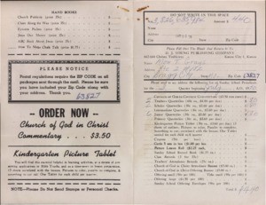 Order Form (Grays) requesting Sunday School Literature from D.J. Young Publishing Company, 1970 July 10