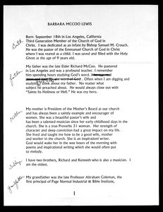 Barbara McCoo Lewis, curriculum vitae, ca.1999