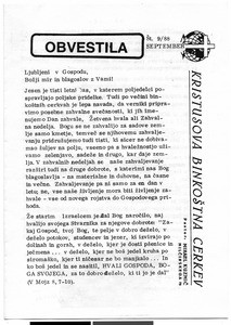 Christ's Pentecostal Church Ljubljana, Bulletin, September 1988