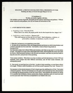 Holiness: a proven foundation for a promising future: Building the body of Christ through diligent service