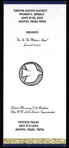 Greater Austin district women's retreat registration form, Texas, 2001