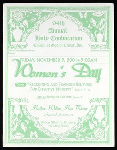 Annual Holy Convocation of the Church of God in Christ (94th: 2001), Women's day program (copy 1)