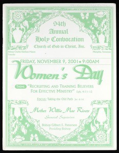 Annual Holy Convocation of the Church of God in Christ (94th: 2001), Women's day program (copy 1)