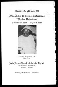 Memorial service program, Julia Williams Underwood, 1987 (copy 2)