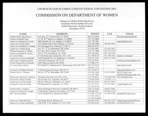 Directory of COGIC constitutional convention, Department of Women, 2003 (copy 2)
