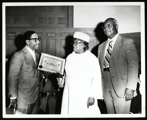 Emma F. Barron receiving citation of special commendation, Texas, 1974