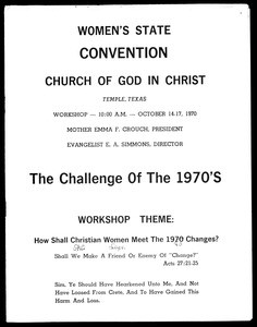 Women's state convention workshop syllabus, COGIC, Temple, Texas, 1970