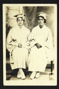 2 unidentified female graduates, Page Normal School, Hearne, Texas, 1933