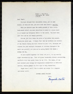 Walton, letter, 1974, to Mallory (Saints College)