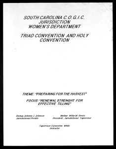 Triad convention, COGIC, South Carolina, 1989?, title page