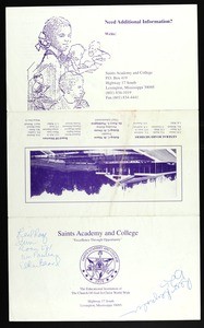 Saints Academy and College brochure, ca.1995