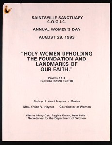 Women's day program, Saintsville Sanctuary, COGIC, Saintsville, Texas, 1993
