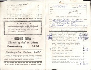 Order Form (Anderson, Albertha) requesting Sunday School Literature from D.J. Young Publishing Company, 1970 July 14