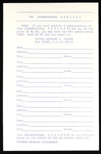 The international outlook subscription solicitation, early 1960s