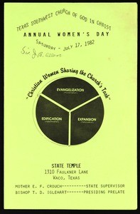 Women's day program, Texas southwest, COGIC, Waco, 1982