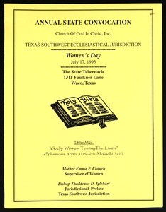 Annual state convocation, Texas southwest, COGIC, Waco, Women's day program, 1993