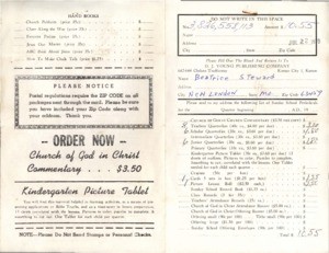 Order Form (Steward) requesting Sunday School Literature from D.J. Young Publishing Company, 1970 July 22